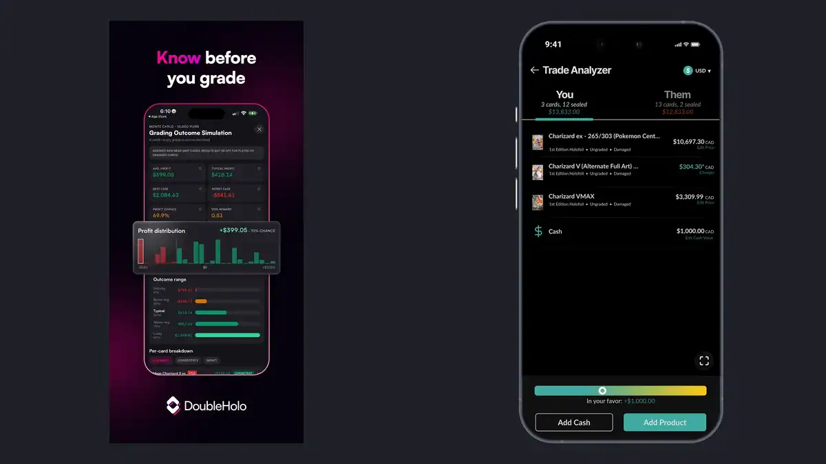 Double Holo and Collectr app screens for different types of collectors