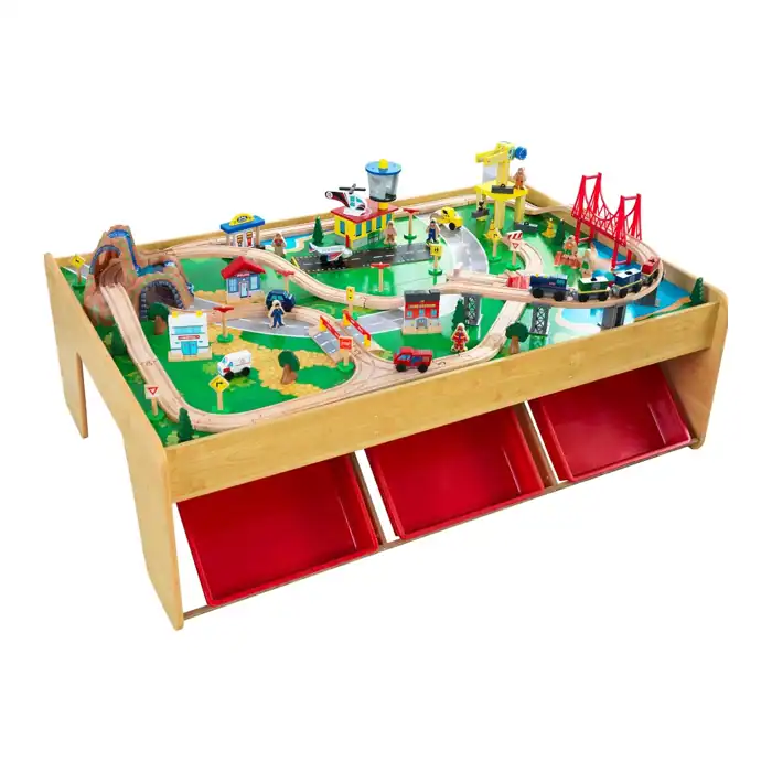 KidKraft Waterfall Mountain wooden train set and table, rated 4.6 out of 5 in our best train table for toddlers guide