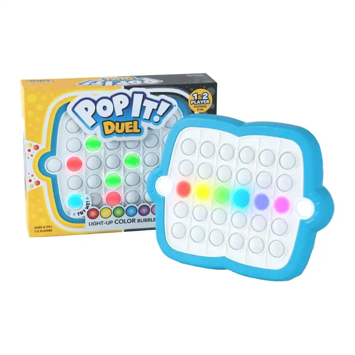 Pop It! Duel light-up bubble popping game for 1 or 2 players with its box